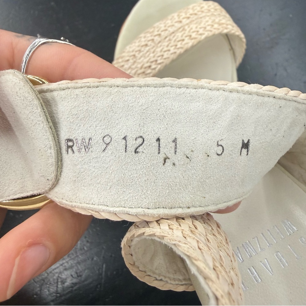 Stuart Weitzman Size 5 Cream Braided Wedge Sandals - Picture 9 of 11
